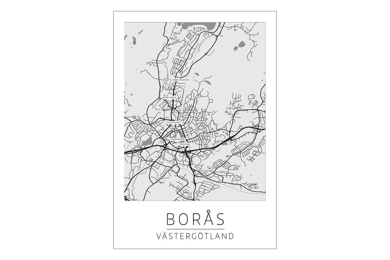 Borås Stadskarta Illustration/Text Svartvit - 50x70 cm - Inredning - Tavlor & konst - Posters & prints - Illustration poster
