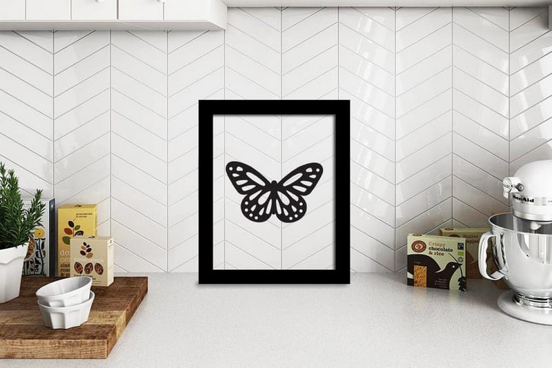Butterfly Illustration Svat/Vit - 23x28 cm - Inredning - Inredning barnrum & leksaker - Dekoration barnrum - Väggdekor barnrum - Posters barnrum
