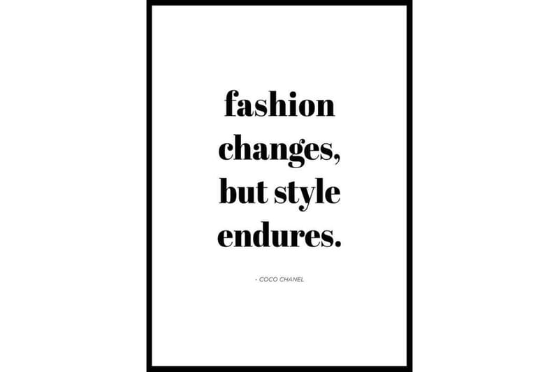 Coco Chanel - Style Endures Text Svartvit - 30x40 cm - Inredning - Tavlor & konst - Posters & prints
