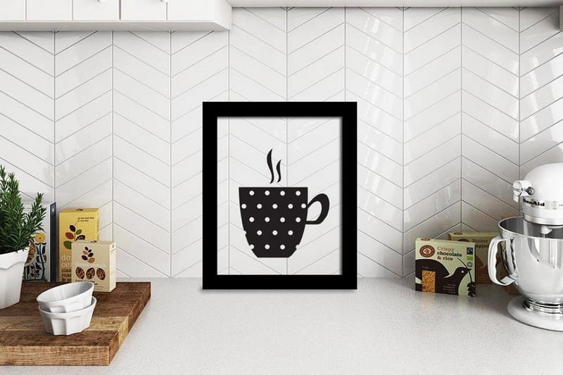 Coffee Mug Illustration Svat/Vit - 23x28 cm - Inredning - Tavlor & konst - Posters & prints - Poster kök