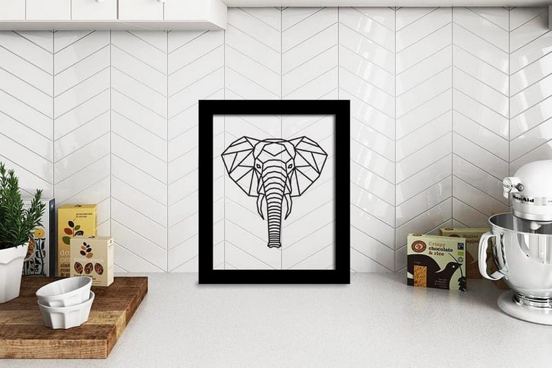 Elephant Patterned Illustration Svat/Vit - 23x28 cm - Inredning - Inredning barnrum & leksaker - Dekoration barnrum - Väggdekor barnrum - Posters barnrum