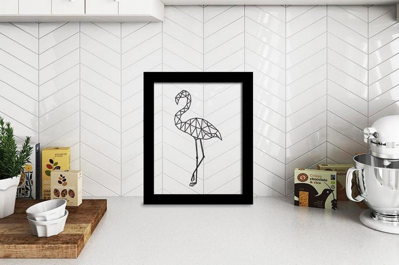 Flamingo Illustration Svat/Vit - 23x28 cm - Inredning - Tavlor & konst - Posters & prints - Djur poster