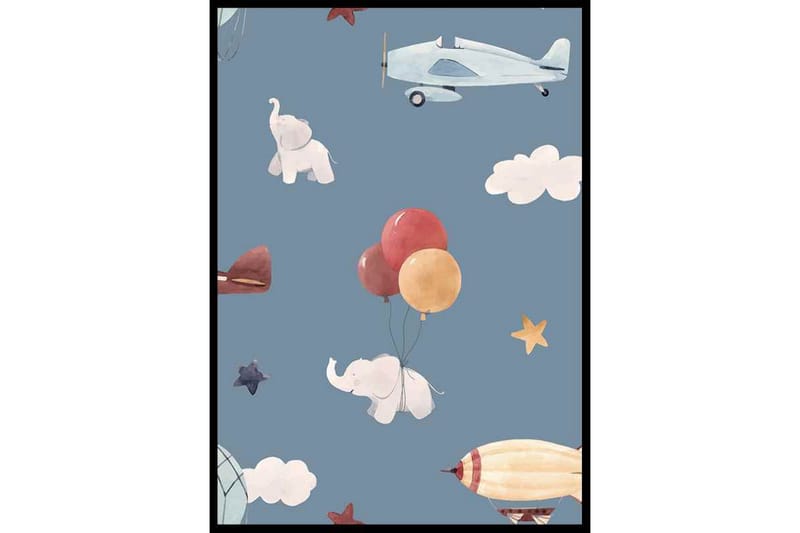 Flying Elephants & Airplanes Illustration Flerfärgad