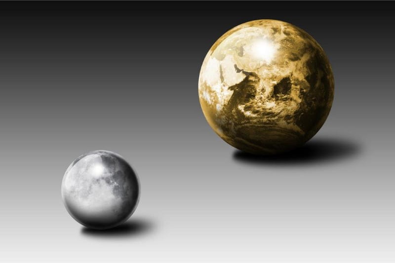 Gold Moon And Earth Illustration Svart/Guld/Grå - 50x70 cm - Inredning - Tavlor & konst - Posters & prints - Astronomi & rymden poster