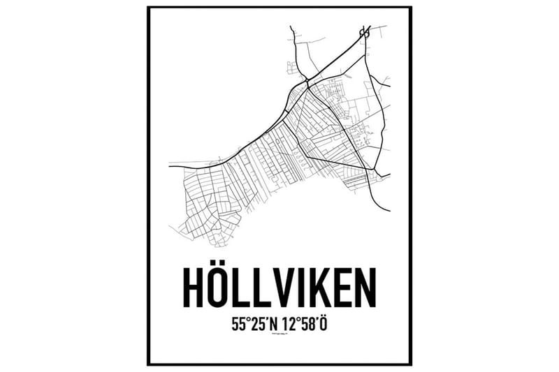 Höllviken Karta Illustration/Text Svartvit - 30x40 cm - Inredning - Tavlor & konst - Posters & prints