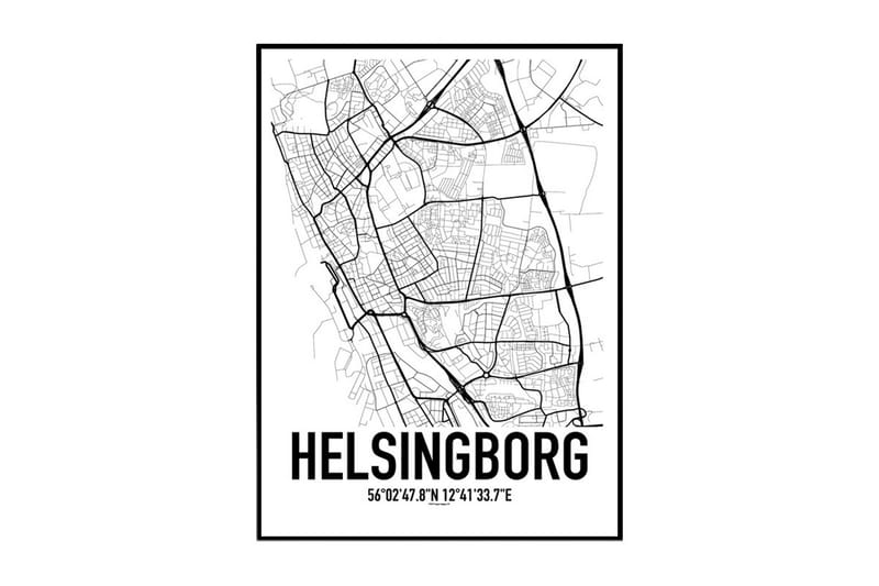 Helsingborg Karta Illustration/Text Svartvit
