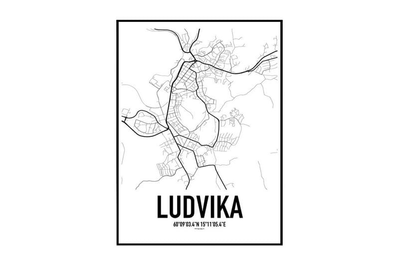 Ludvika Karta Illustration/Text Svartvit