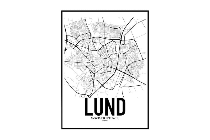 Lund Karta Illustration/Text Svartvit - 50x70 cm - Inredning - Tavlor & konst - Posters & prints - Städer & kartor posters