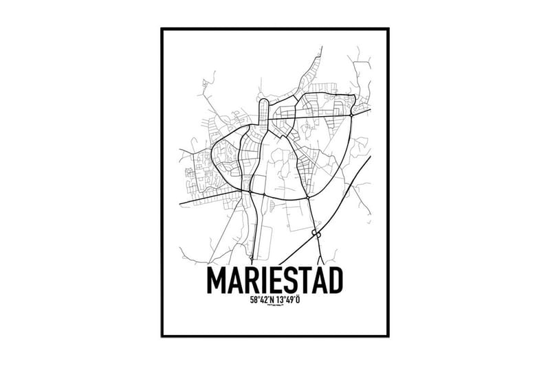 Mariestad Karta Illustration/Text Svartvit