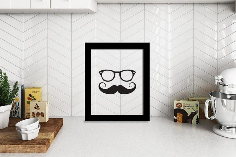 Moustache & Glasses Illustration Svat/Vit - 23x28 cm - Inredning - Inredning barnrum & leksaker - Dekoration barnrum - Väggdekor barnrum - Posters barnrum