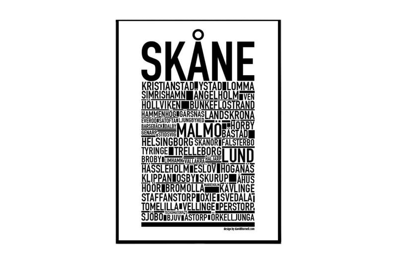 Skåne Text Svartvit - 50x70 cm - Inredning - Tavlor & konst - Posters & prints - Städer & kartor posters