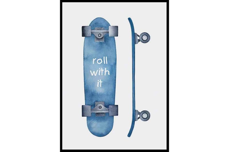 Skateboard - Roll With It Illustration Blå/Vit