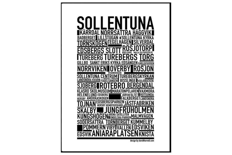Sollentuna Text Svartvit - 30x40 cm - Inredning - Tavlor & konst - Posters & prints