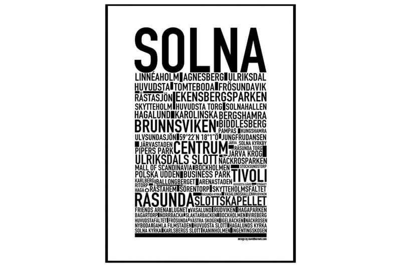 Solna Text Svartvit - 70x100 cm - Inredning - Tavlor & konst - Posters & prints