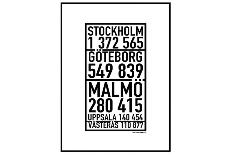 STHLM, Malmö, GBG, Uppsala, Västerås Text Svartvit - 70x100 cm - Inredning - Tavlor & konst - Posters & prints