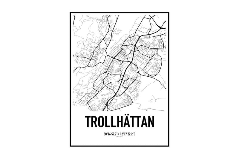Trollhättan Karta Illustration/Text Svartvit