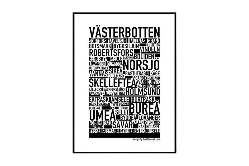 Västerbotten Text Svartvit - 50x70 cm - Inredning - Tavlor & konst - Posters & prints - Städer & kartor posters