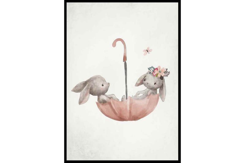 Watercolour Bunny Friends Painting Rosa/Vit/Grå - 70x100 cm - Inredning - Tavlor & konst - Posters & prints