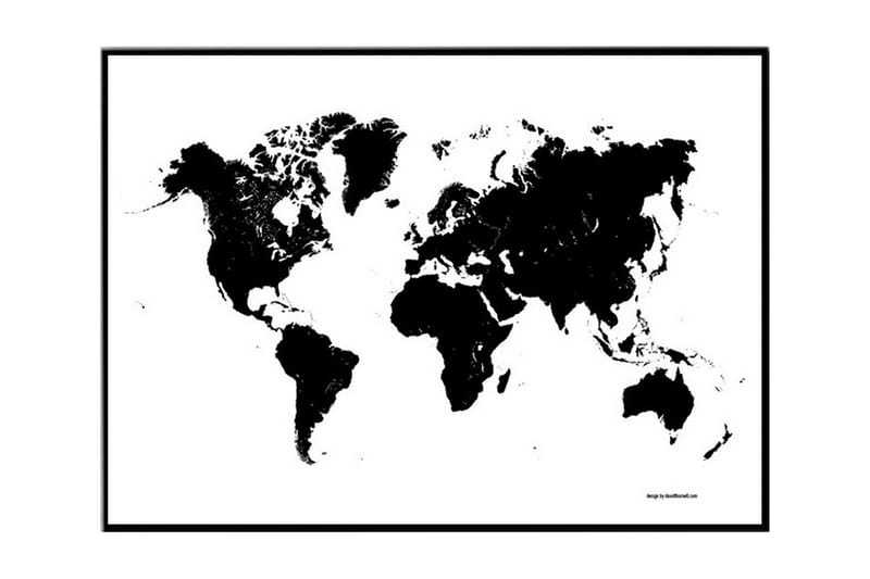 World Map No1 Illustration Svartvit - 100x70 cm - Inredning - Tavlor & konst - Posters & prints - Städer & kartor posters