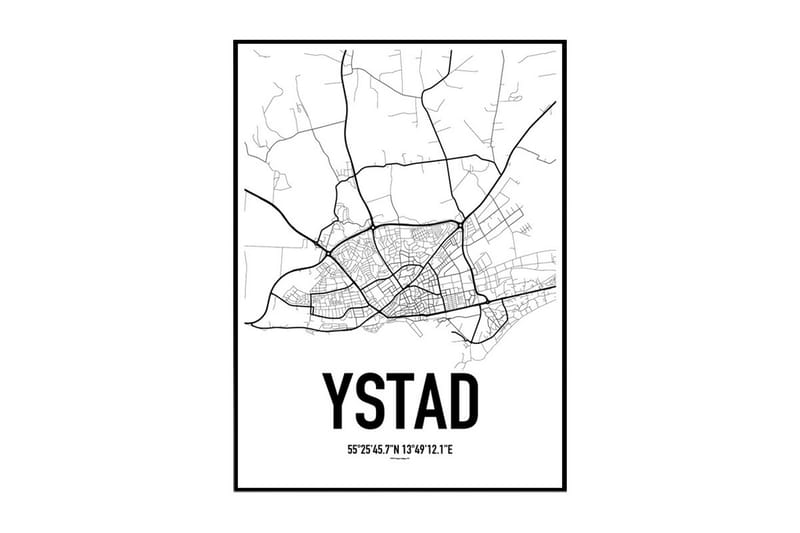Ystad Karta Illustration/Text Svartvit