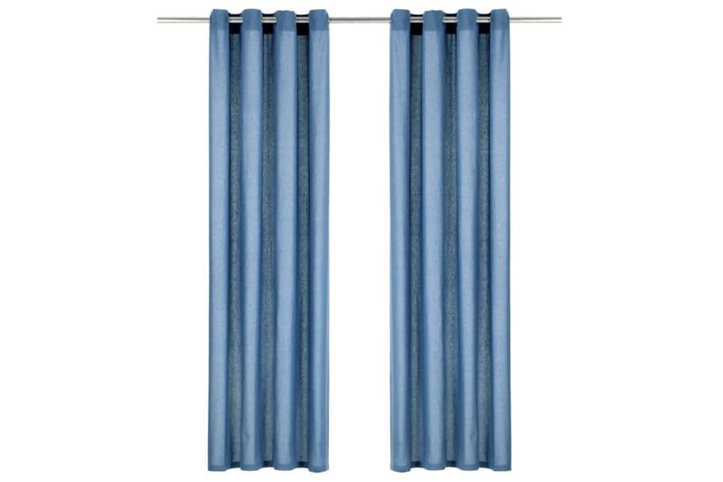 Gardiner med metallringar 2 st bomull 140x245 cm blå - Blå - Heminredning - Textilier - Gardiner