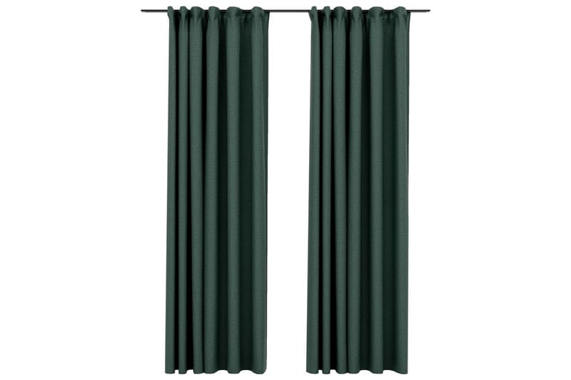 Mörkläggningsgardin med krokar linnelook 2 st grön 140x245cm - Grön - Heminredning - Textilier - Gardiner