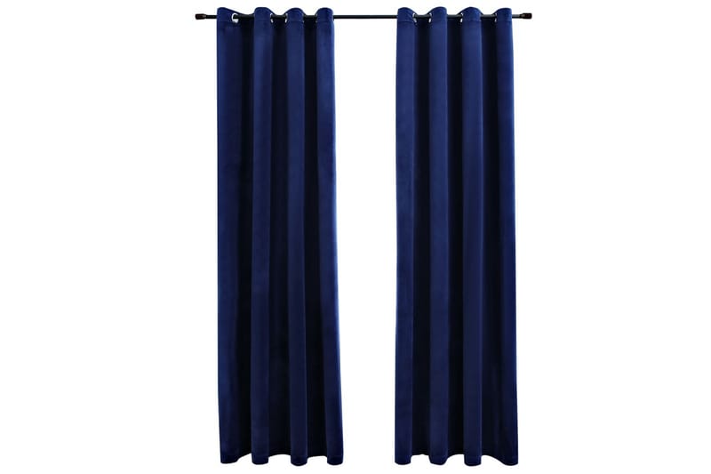 Mörkläggningsgardiner m. ringar 2st mörkblå sammet 140x175cm - Blå - Heminredning - Textilier - Gardiner