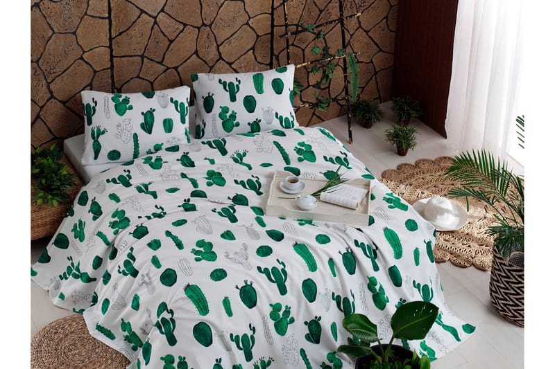EnLora Home Överkast 200x235 cm - Vit/Grön - Heminredning - Textilier - Sängkläder