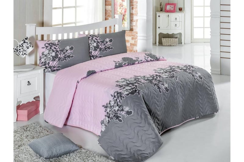 Eponj Home Överkast Dubbelt 200x220+2 Kuddfodral Quiltat - Rosa/Grå - Heminredning - Textilier - Sängkläder