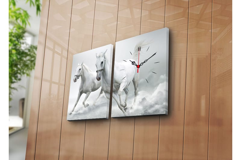Dekorativ Canvasmålning med Klocka 2 Delar - Flerfärgad - Heminredning - Väggdekor - Klockor & väggklockor