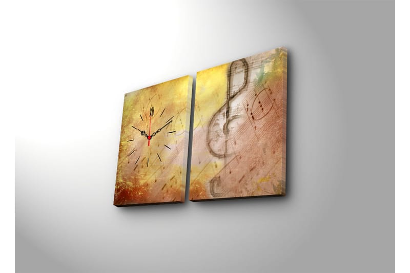 Dekorativ Canvasmålning med Klocka 2 Delar - Flerfärgad - Inredning - Väggdekor - Väggklocka & väggur