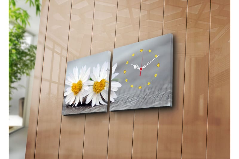 Dekorativ Canvasmålning med Klocka 2 Delar - Flerfärgad - Heminredning - Väggdekor - Klockor & väggklockor