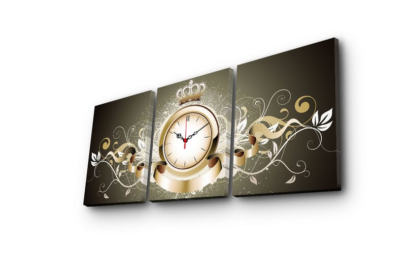 Dekorativ Canvasmålning med Klocka 3 Delar - Flerfärgad - Inredning - Väggdekor - Väggklocka & väggur