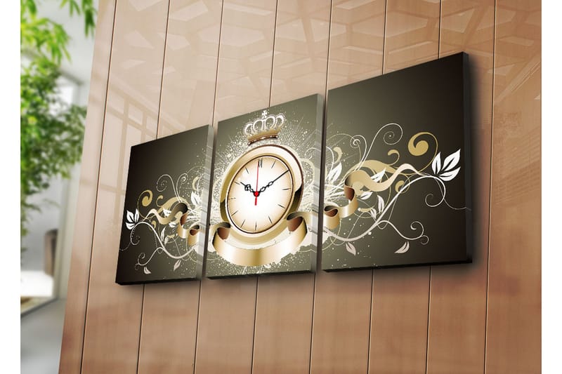 Dekorativ Canvasmålning med Klocka 3 Delar - Flerfärgad - Heminredning - Väggdekor - Klockor & väggklockor