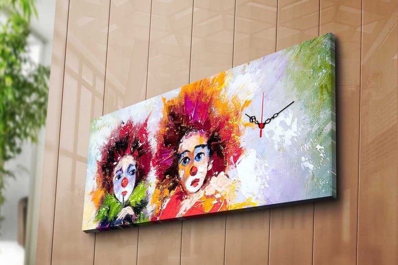 Dekorativ Canvasmålning med Klocka - Flerfärgad - Inredning - Väggdekor - Väggklocka & väggur