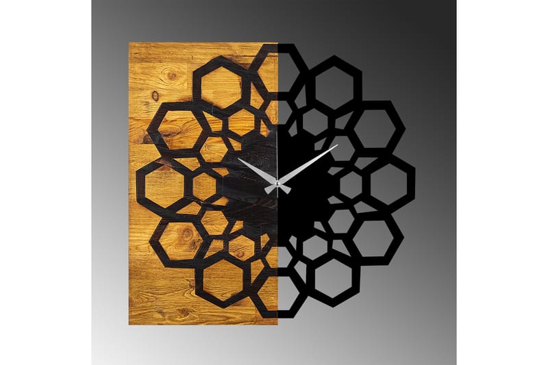 Wooden Clock 30 - Svart/Valnöt - Inredning - Väggdekor - Väggklocka & väggur