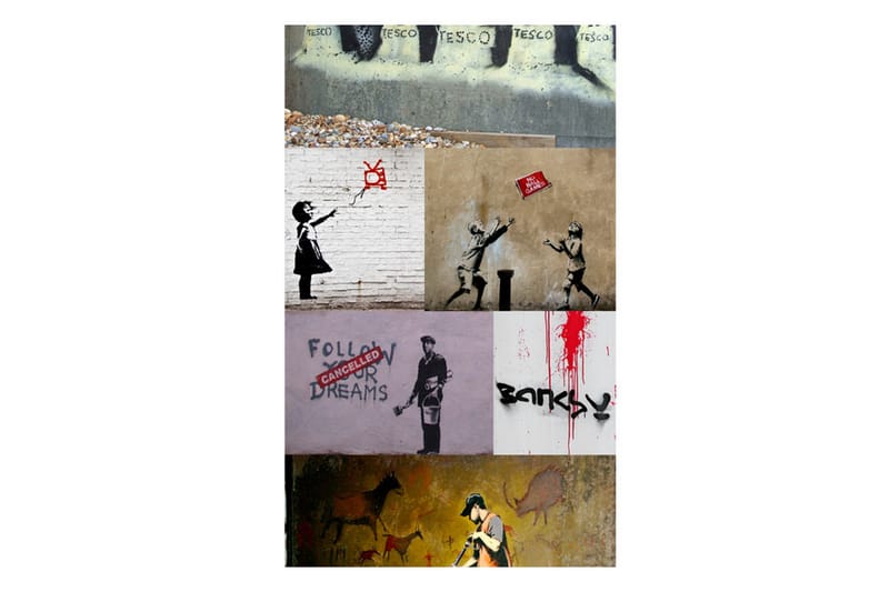 Fototapet Banksy A Collage 50x1000 - Artgeist sp. z o. o. - Inredning - Väggdekor - Tapet & tapettillbehör - Fototapet