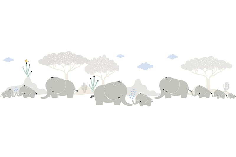 Självhäftande border Elephant Party Blå Grå - AS Creation - Inredning - Väggdekor - Tapet & tapettillbehör - Självhäftande tapet