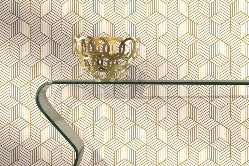Striped Hexagon Limma&Ta Bort Klistermärke Tapet Vit/Guld - Inredning - Väggdekor - Wall stickers