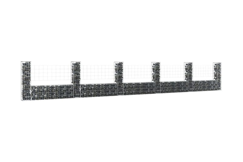 U-formad gabionkorg med 6 stolpar järn 620x20x100 cm - Silver - Hus & renovering - Insynsskydd & inhägnad - Mur - Gabion