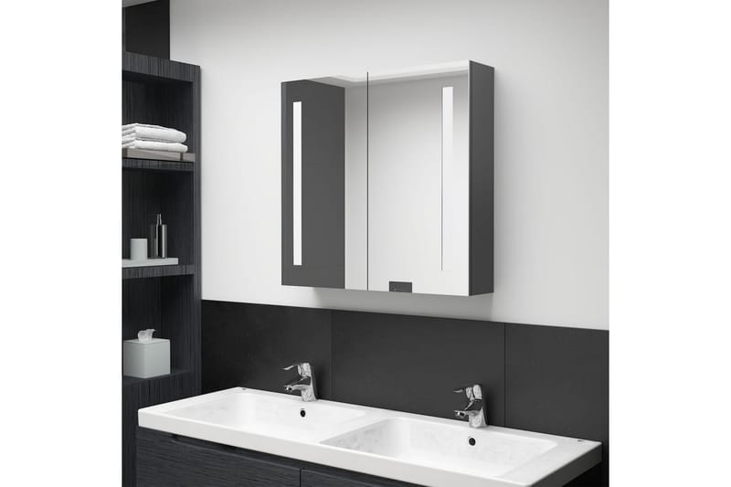 Badrumsskåp med spegel LED grå 62x14x60 cm - Grå - Hus & renovering - Kök & bad - Badrum - Badrumsmöbler - Badrumsspegel