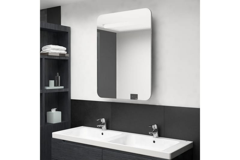 Badrumsspegel med skåp LED betonggrå 60x11x80 cm - Grå - Hus & renovering - Kök & bad - Badrum - Badrumsmöbler - Spegelskåp