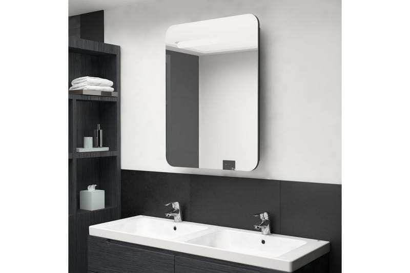 Badrumsspegel med skåp LED svart högglans 60x11x80 cm - Svart - Hus & renovering - Kök & bad - Badrum - Badrumsmöbler & badrumsinredning - Spegelskåp badrum