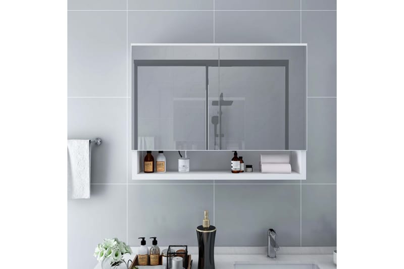 LED-Spegelskåp för badrum vit 80x15x60 cm MDF - Vit - Hus & renovering - Kök & bad - Badrum - Badrumsmöbler & badrumsinredning - Spegelskåp badrum