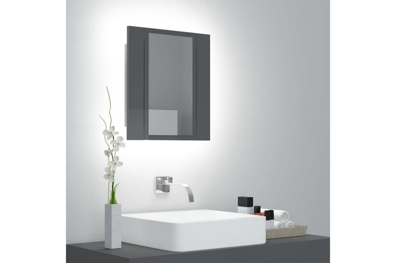 Spegelskåp för badrum LED grå högglans 40x12x45 cm - Grå - Hus & renovering - Kök & bad - Badrum - Badrumsmöbler & badrumsinredning - Spegelskåp badrum