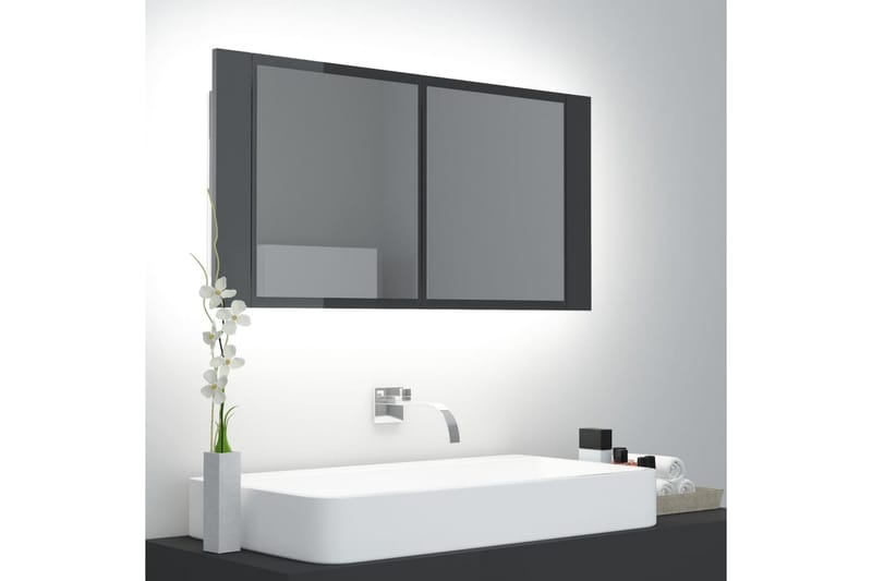 Spegelskåp för badrum LED grå högglans 90x12x45 cm - Grå - Hus & renovering - Kök & bad - Badrum - Badrumsmöbler - Spegelskåp