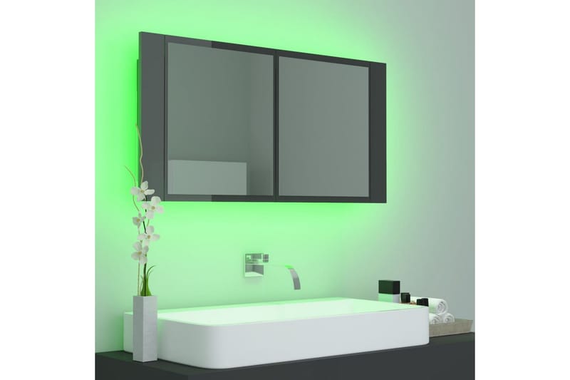 Spegelskåp för badrum LED grå högglans 90x12x45 cm - Grå - Hus & renovering - Kök & bad - Badrum - Badrumsmöbler - Spegelskåp
