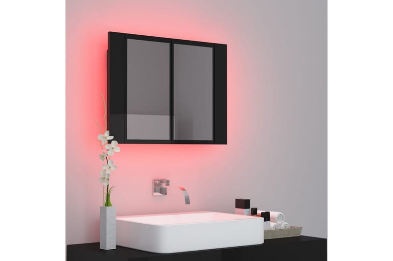 Spegelskåp för badrum LED svart högglans 60x12x45 cm - Svart - Hus & renovering - Kök & bad - Badrum - Badrumsmöbler & badrumsinredning - Spegelskåp badrum