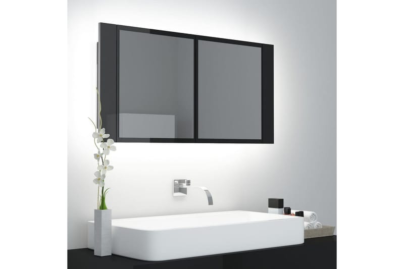 Spegelskåp för badrum LED svart högglans 90x12x45 cm - Svart - Hus & renovering - Kök & bad - Badrum - Badrumsmöbler & badrumsinredning - Spegelskåp badrum