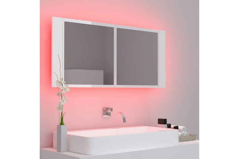 Spegelskåp för badrum LED vit högglans 100x12x45cm - Vit - Hus & renovering - Kök & bad - Badrum - Badrumsmöbler & badrumsinredning - Spegelskåp badrum